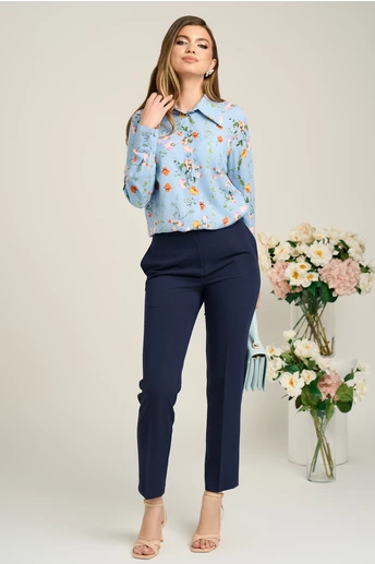 Camasa DY Fashion din viscoza bleu cu imprimeu floral