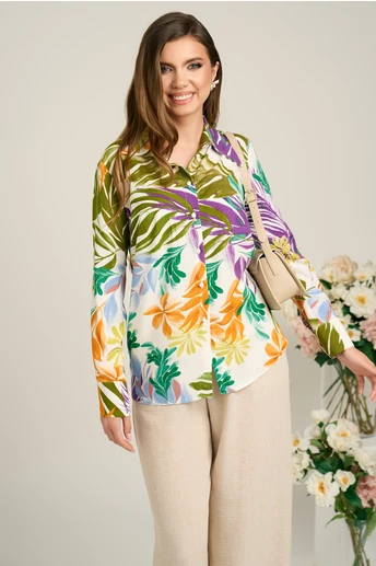 Camasa DY Fashion din viscozaicory cu print mov si verde