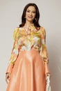 Camasa DY Fashion din voal cu imprimeuri oranj si mansete in contrast, 1, dyfashion.ro