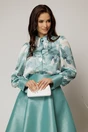 Camasa DY Fashion din voal cu imprimeuri turcoaz si mansete in contrast, 1, dyfashion.ro