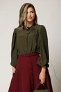 Camasa DY Fashion kaki din voal plin cu guler incretit, 1, dyfashion.ro
