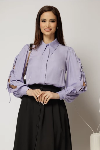 Camasa DY Fashion lila cu funde pe maneci cu adaos de rayon