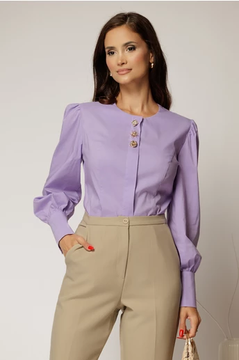 Camasa DY Fashion lila din poplin cu croi cambrat si nasturi decorativi