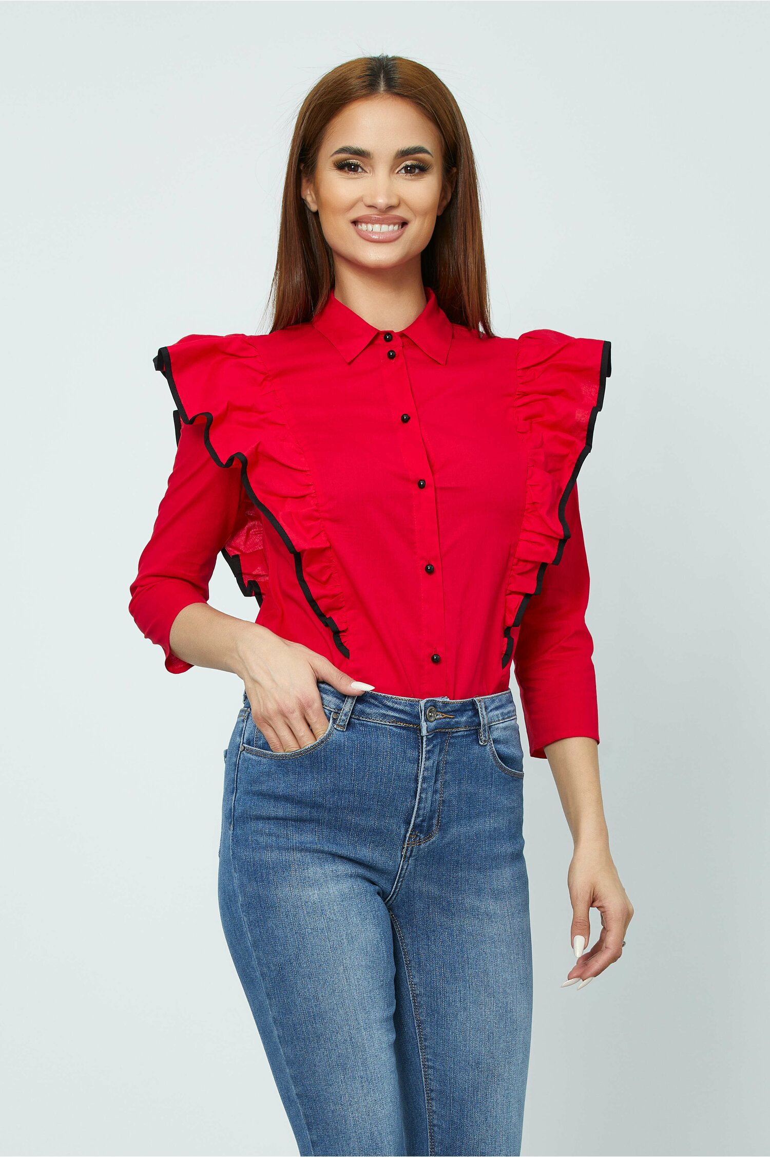 Camasa dy fashion rosie din poplin cu volanase