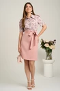 Camasa DY Fashion roz cu flori albe din voal si maneci scurte, 4, dyfashion.ro
