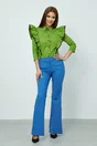 Camasa Dy Fashion verde din poplin cu volanase