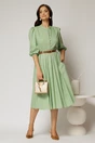 Camasa DY Fashion verde fistic din poplin cu maneci bufante si inchidere cu nasturi, 3, dyfashion.ro