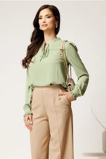 Camasa DY Fashion verde mint din voal cu guler incretit