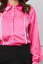 Camasa eleganta fucsia din satin cu broderie si nasture perlat