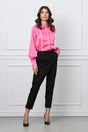 Camasa eleganta fucsia din satin cu broderie si nasture perlat