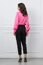 Camasa eleganta fucsia din satin cu broderie si nasture perlat