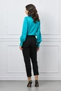 Camasa eleganta turcoaz din satin cu broderie si nasture perlat