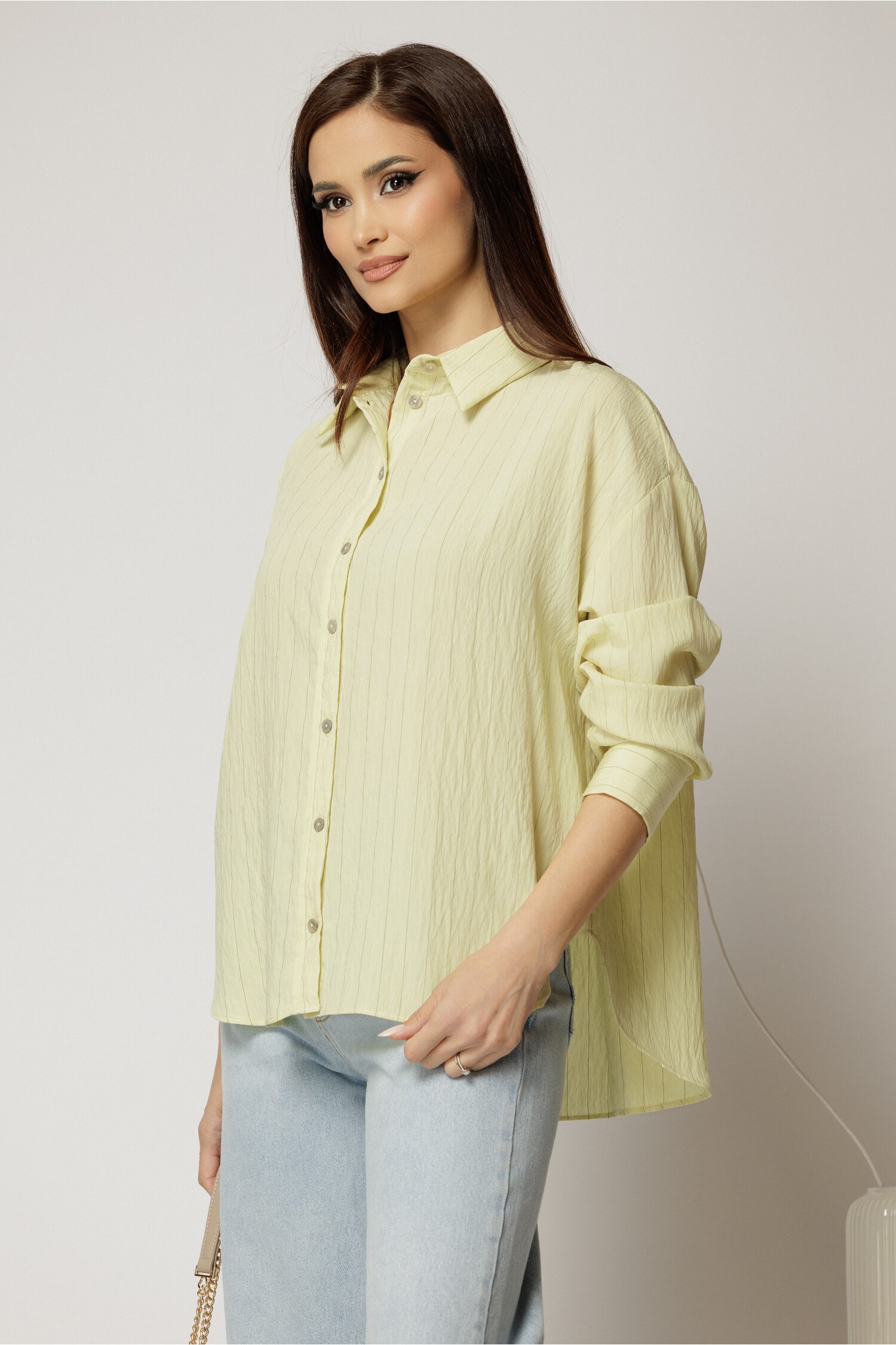 Camasa galbena cu dungi cu maneci lungi si croi oversize