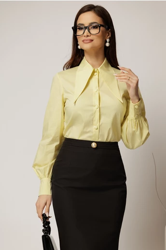 Camasa galbena din poplin cu croi cambrat si guler ascutit