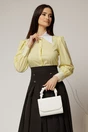 Camasa galbena din poplin cu guler ascutit si mansete cu dantela, 1, dyfashion.ro