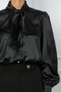 Camasa LaDonna neagra cu guler tip esarfa si nasturi perlati