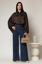 Camasa maro intens din tencel cu maneca ampla si guler tip esarfa, 3, dyfashion.ro