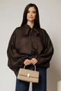 Camasa maro intens din tencel cu maneca ampla si guler tip esarfa, 1, dyfashion.ro
