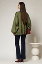 Camasa verde olive din tencel cu maneca ampla si guler tip esarfa, 2, dyfashion.ro