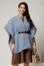 Capa eleganta din bucle albastra cu croi lejer si curea in talie, 1, dyfashion.ro