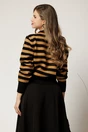 Cardigan scurt casual din tricot maro cu dungi negre si nasturi, 2, dyfashion.ro