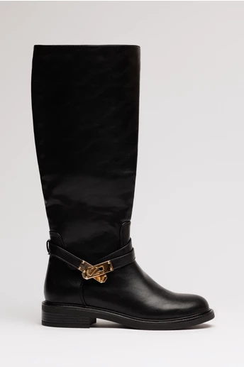 Cizme negre cu catarama metalica aurie