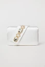 Clutch alb  elegant din satin cu aplicatii de perle si cristale, 1, dyfashion.ro