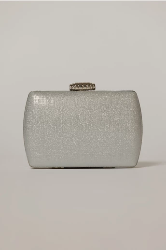 Clutch argintiu din material textil stralucitor