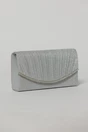 Clutch argintiu elegant cu clapeta curbata si detalii plisate, 1, dyfashion.ro