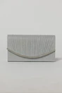 Clutch argintiu elegant cu clapeta curbata si detalii plisate, 2, dyfashion.ro