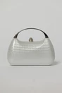 Clutch argintiu elegant cu maner auriu si design structurat, 2, dyfashion.ro