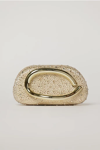 Clutch auriu cu design modern stralucitor si maner metalic