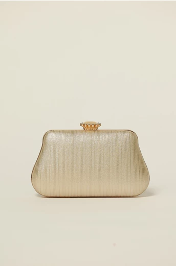 Clutch auriu cu inchidere metalica decorativa