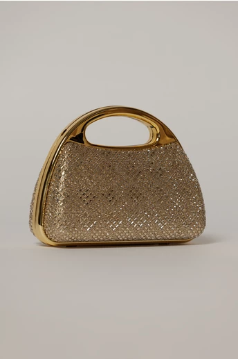 Clutch auriu cu pietre stralucitoare si maner metalic