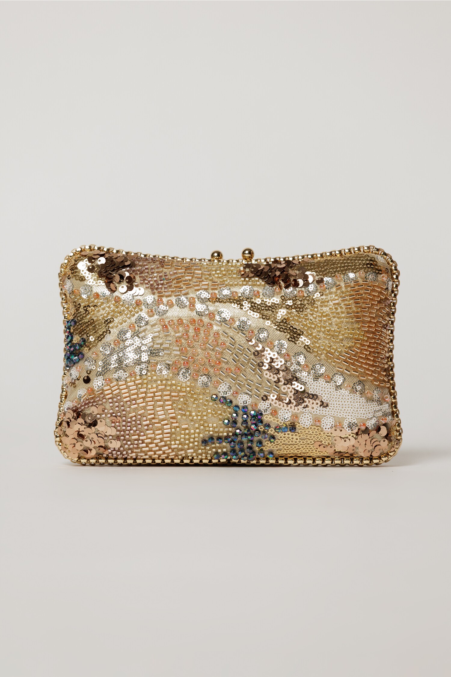 Clutch auriu de ocazie cu margele si paiete