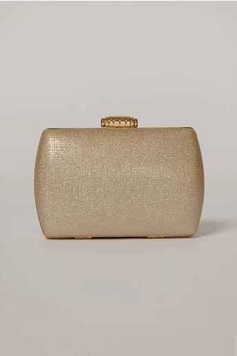 Clutch auriu din material textil stralucitor