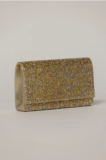 Clutch auriu dreptunghiular acoperit cu pietre stralucitoare