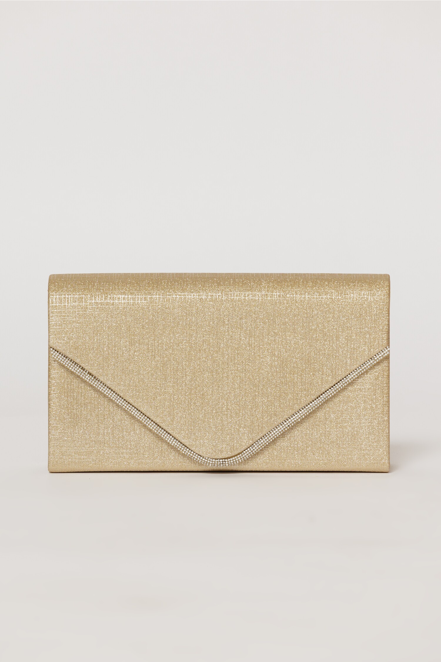 Clutch auriu elegant cu clapeta decorata cu strasuri