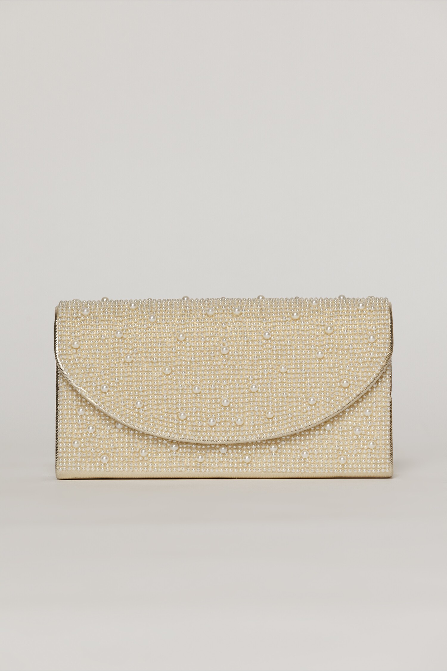 Clutch auriu metalizat cu clapeta curbata si decoratii aplicate