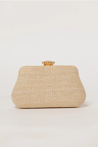 Clutch bej din material textil impletit