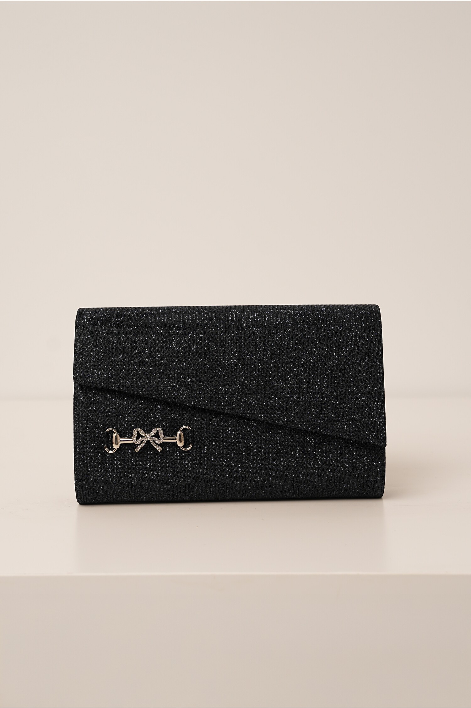 Clutch bleumarin cu glitter si accesoriu fundita