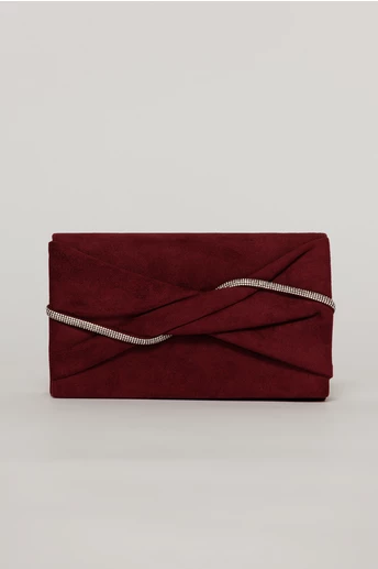 Clutch burgundy elegant cu clapeta design impletit si detalii stralucitoare
