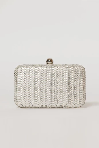 Clutch cu aspect metalic argintiu cu design impletit