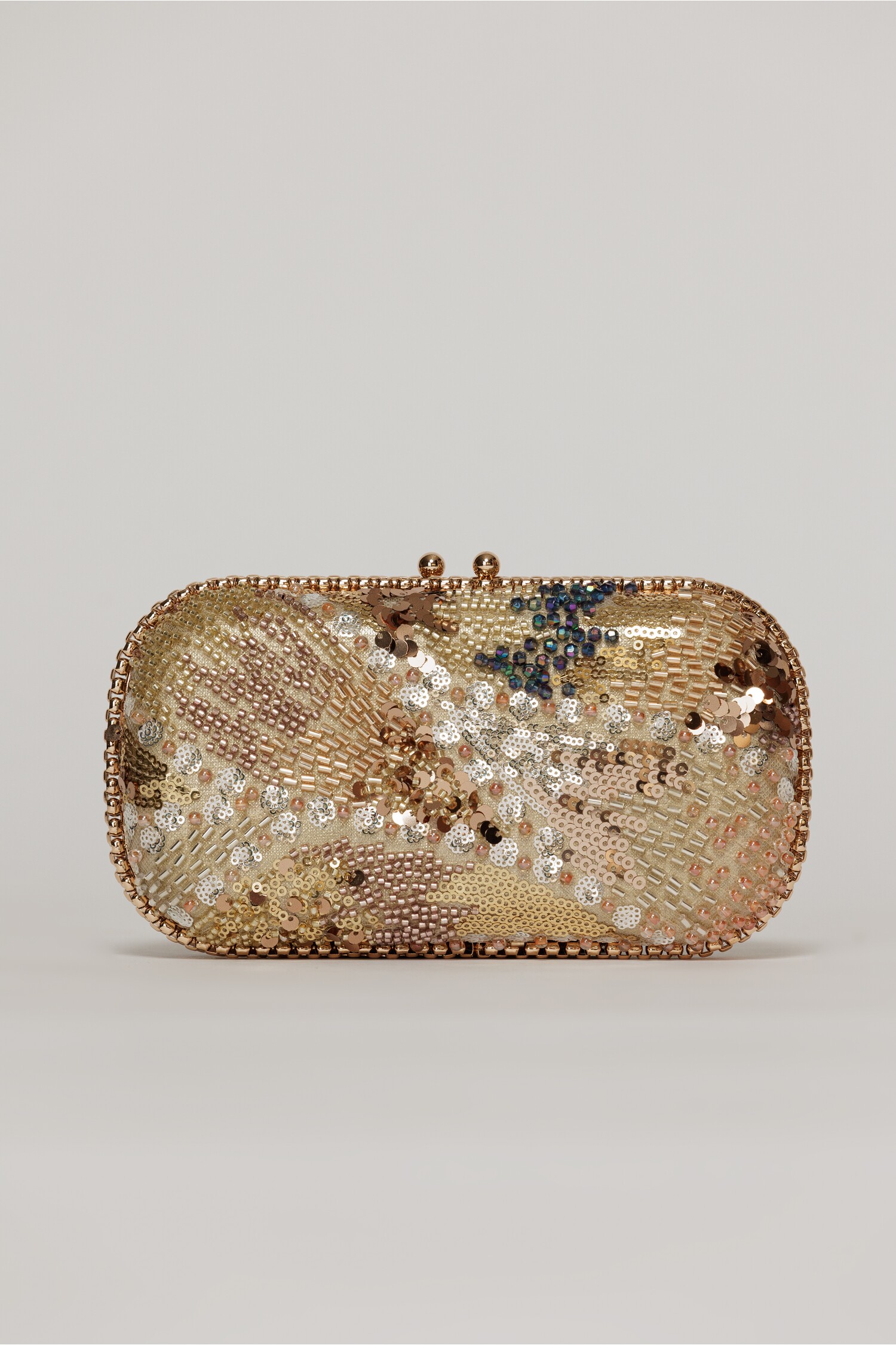 Clutch de ocazie auriu cu margele si paiete