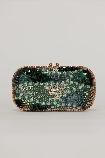Clutch de ocazie verde cu margele si paiete