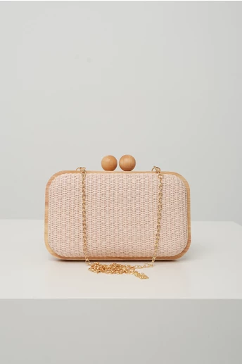 Clutch din lemn cu textura impletia bej