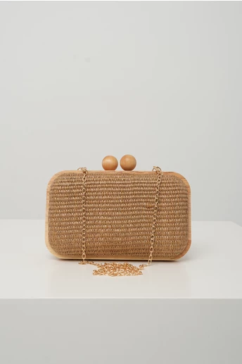 Clutch din lemn cu textura impletia maro