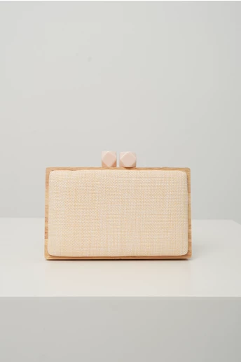 Clutch dreptunghiular din lemn cu textura impletia bej