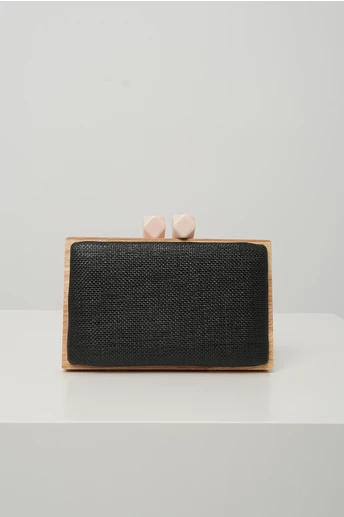 Clutch dreptunghiular din lemn cu textura impletia negru