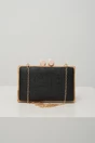 Clutch dreptunghiular din lemn cu textura impletia negru